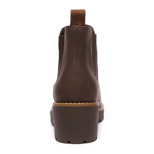 Athlefit Women's Chelsea Wedge Boots Elastic Platform Lug Sole Slip on Wedge Ankle Brown Booties Size 8 — view 4