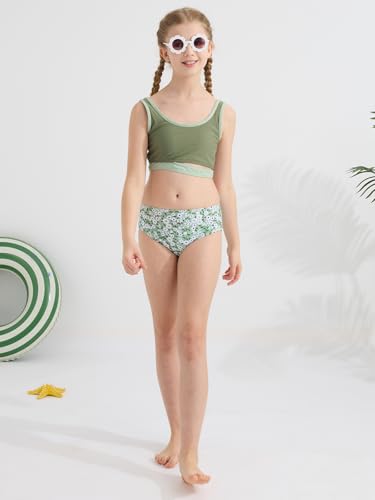 Image of URMAGIC Girls Swimsuit Bikini Set 3 Piece Bathing Suit Tropical Floral Swimwear with Cover Up Skirt 9-16Y