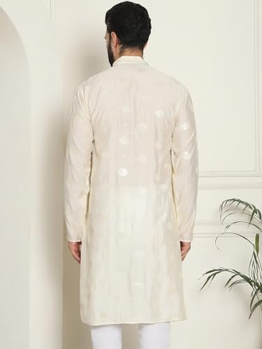 Image of SOJANYA Since 1958 Men's Cotton Silk Sequinned Embroidered Long Kurta
