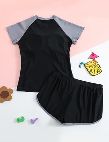 Girls Two Piece Short Sleeve Swimsuit Set with Shorts UPF 50+ Beach Rash Guard2