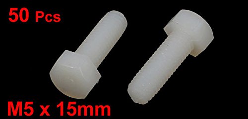 Image of uxcell M5 x 15mm Full Thread Nylon Metric Hex Head Cap Screw Bolt 50 Pcs