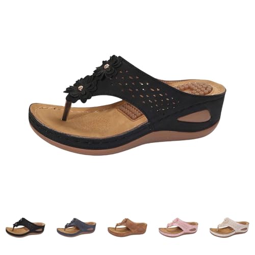 Generisch Pantoletten Damen Sommer Schwarz Blockabsatz Sandalen