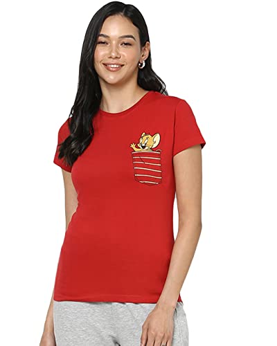 Image of Bewakoof Women's Tom & Jerry 100% Cotton T-Shirt - Slim Fit, Round Neck, Half Sleeves