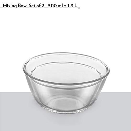 Borosil Mixing & Serving Bowl Set of 2, 500ml + 1.3 Ltr