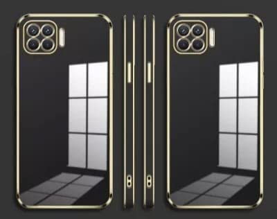 Image of Apurb Store for Oppo 10 Plating Square Gold Frame Phone Case Luxury Soft Silicone Back Cover (for Oppo F17, Black)