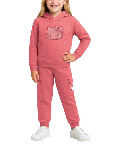 Image of Hello Kitty Girls Pants Set - 2 Piece Girls Sweatshirt Hoodie and Cargo Sweatpants Matching Set with Pockets (2T-12)