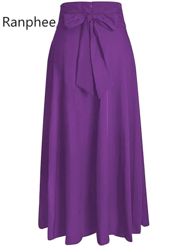 Maxi Skirts for Women Purple Ladies Summer Long Flowy Pleated High Waisted A Line Tummy Control Cute Petite Skirt with Pockets S
