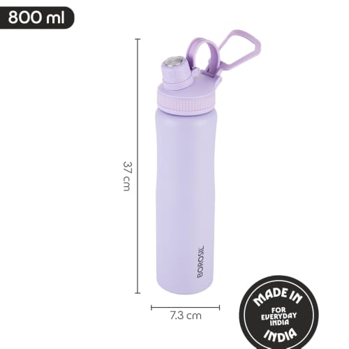 Image of Borosil 800ml Active Lavender Stainless Steel Thermos Water Bottle | Vacuum Insulated Flask | Hot 14 Hrs Cold 18 Hrs | Wide Mouth | 1 Year Warranty