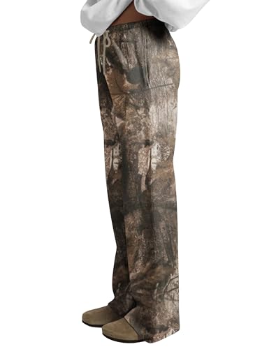 Women Wide Leg Camo Sweatpants Drawstring High Waisted Camouflage Sweat Pants Baggy Fleece Camo Pants with Pockets3