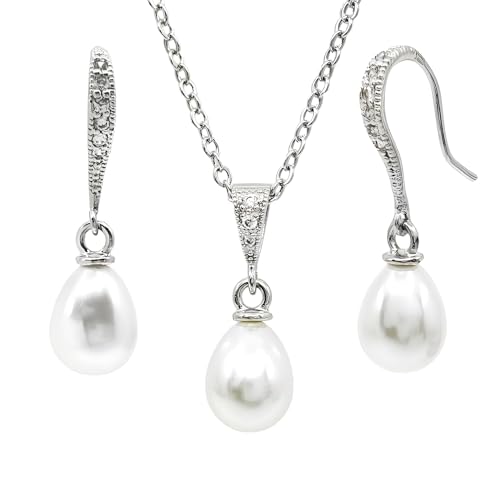Elegant Teardrop Pearl Earring and Necklace Set - Perfect for Dai...