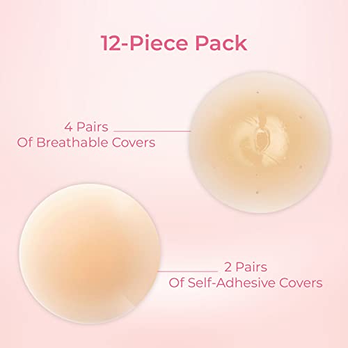 Radiant Hollywood Secret 6 Pairs Of Nude Silicone Nipple Covers: 4 Pairs Of Breathable Pasties Covers & 2 Pairs Of Self-Adhesive Nipple Covers, Reusable Pasties Covers (Zipper Bag & Blister Case Included) #TOP1