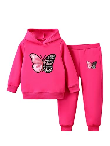 JEATHA Kids Girls Butterfly Print Tracksuit Sweatsuit Fleece Hoodie Sweatshirt Hoody with Jogger Sweatpants Trousers Set3