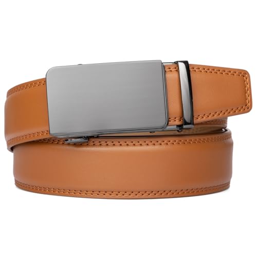 Image of Founders & C Men's Ratchet Belt 1 3 /8 inch,Leather Dress Belt Adjustable with Click Sliding Buckle Trim to Exact Fit