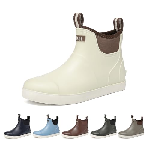 Image of Men's Deck Boots, Deck Shoes Waterproof Rain Boots, Saltwater Fishing Ankle Boots, Non-Slip Rubber Garden Muck Boots for Gardening Boating Camping Sailing Fishing