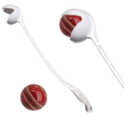 AnNafi® Speed Arm Ball Thrower | Cricket Practice Balls Speed Arm Launcher & Pickup | Fetch & Fold Ball Launcher Set | Cricket Practice Equipments (with Leather Ball, White)