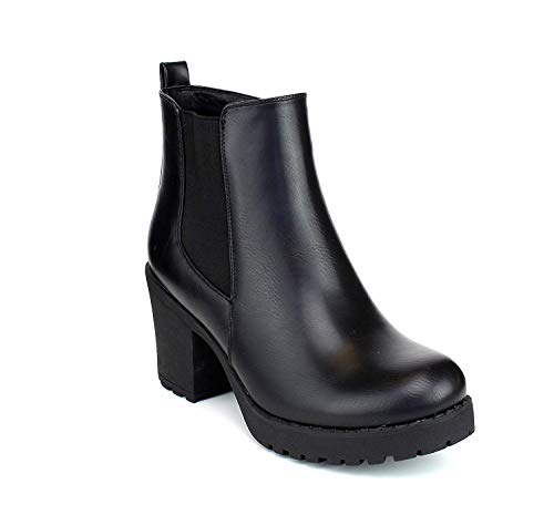 REFRESH CLUB-01 Women's Elastic Panel Brown Slip On Chunky Heel Ankle Booties