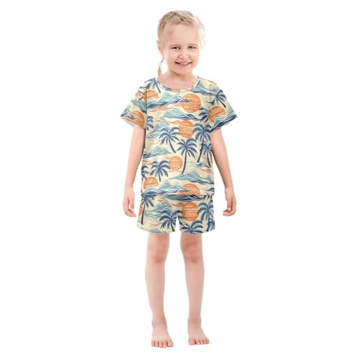ALAZA Coconut Tree Moon Palm Tree Pajamas Short Sleeve 2 Piece Sleepwear Top and Bottom Pajama Set Unisex3