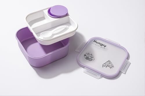 Image of Leakproof Lunch Box for Office & School | 4 Compartment Food Storage Container with Spoon | BPA Free Plastic Tiffin Box with Airtight Lid | Microwave Safe Meal Prep Box for Kids & Adults (Pink)