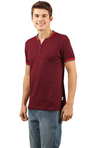 Image of Zebu Men's Half Sleeve Cotton Henley Neck Tshirt with bio wash (Pack of 1). Maroon