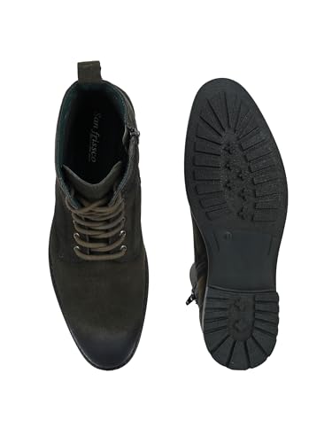 Image of San Frissco Biker Chain Boots for Men's with Round Toe TPR Sole | Synthetic Suede Zip Casual Winter Boots Slip On Shoes | Outdoor Fashion Shoes for Office, Party, Trekking