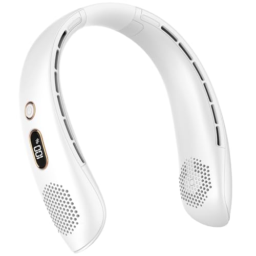 Fashioz Ventilador de Cuello Portátil, Silencioso, con Flujo de Aire de 360°, Recargable por USB y 3 Velocidades. Ventilador sin Aspas Ideal para la Oficina, Viajes, Hogar Aire Libre (Blanco)
