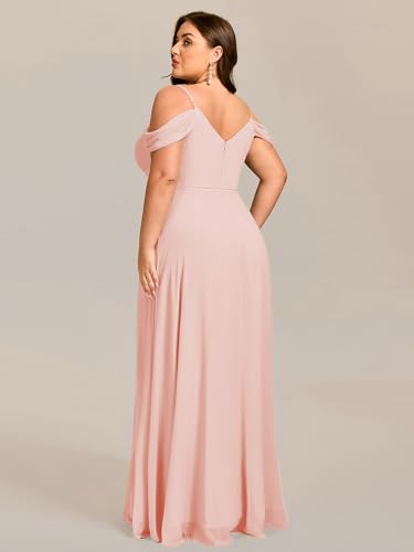 Image of Ever-Pretty Plus Women's V Neck A Line Off Shoulder Sleeveless Chiffon Pleated Floor Length Plus Size Bridesmaid Dresses