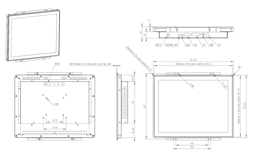 Image of 15 Inch Touch Monitor - 10-Point Capacitive PCAP 1024x768 4:3 LCD Display with HDMI VGA and 12V DC Power - for Kiosk POS Vending and Self-Service Automation with VESA Open-Frame Mount