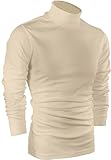 Utopia Wear Men's Turtleneck Slim Fit Lightweight Pullover Top, Medium, Beige