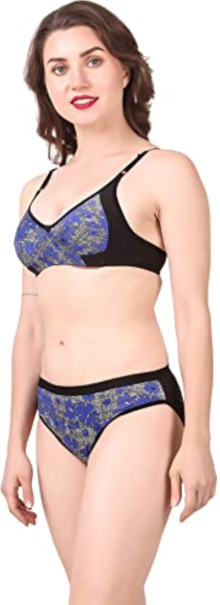 Women's Lace Push Up Underwired Solid Lingerie Set, Alluring