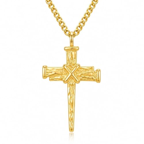 Vyrniss Gold Nail Cross Necklace for Men 18K Gold Cross