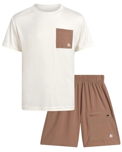 Image of RBX Boys Athletic Shorts Set - 2 Piece Lightweight Short Sleeve Performance T Shirt and Woven Pull-On Running Shorts for Boys