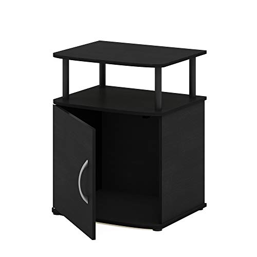 Image of Furinno Jaya Night Stand with Door, Nightstand, Blackwood | Open Shelf and Door Cabinet, Round Corner Bedside Table, Modern Side Table, End Table, for Bedroom, Closet, Dorm