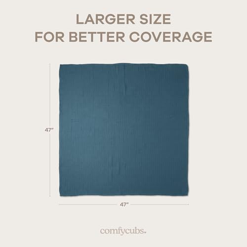 Image of Comfy Cubs Muslin Swaddle Blankets Pack of 4, 47 x 47 Inches, Soft Cotton Baby Blanket Set, Large Multipurpose Swaddling Wraps for Newborns - Self-Soothing Swaddle - Sage, Pacific Blue, Fern, Neptune