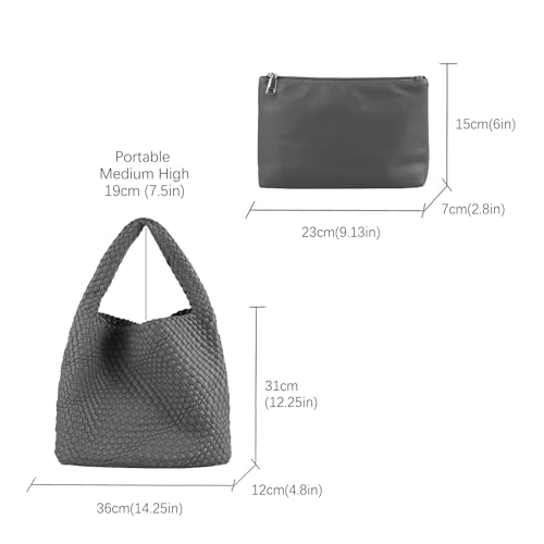 Image of Woven Tote Bag for Women with Purse, Vegan Leather Hobo Bags Large Handmade Underarm Shoulder Bag