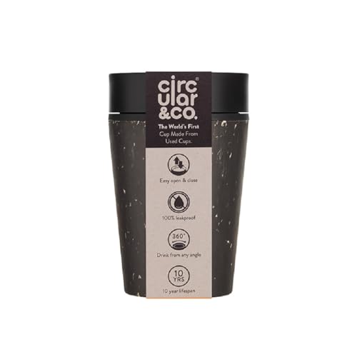 Circular and Co Leakproof Reusable Coffee Cup 8oz/227ml - The World's First Travel Mug Made from Recycled Coffee Cups, 100% Leak-Proof, Sustainable & Insulated (Black & Cosmic Black)
