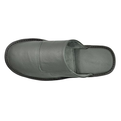 Image of Hwayslon Leather Slippers Men's Women's Leather Room Shoes Natural Cowhide Luxury Solid Color Unisex