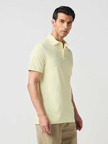 Image of TECHNOSPORT Men's Solid Slim Fit Polo Collar T-Shirt COTFLEX Half Sleeve Button Polyester for Gym Running Workout UPF50+ Anti Odour