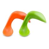 Kizingo Right-Handed Curved Baby Spoons for Baby-Led Weaning (2-Pack, Green and Orange)