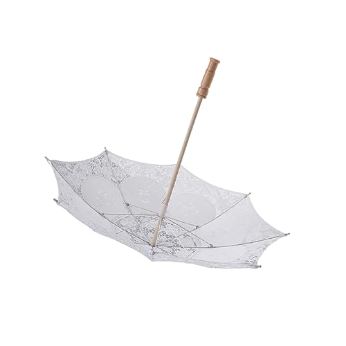 Holibanna Lace Umbrella for Wedding Event Handmade Cotton Parasol Non-waterproof Craft Photography Prop 60cm White