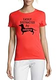 atspauda t-shirt da donna in cotone con scritta easily distracted by wieners, divertente cane wiener, colore: rosso, rosso, m