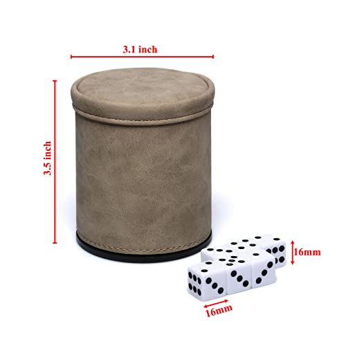 Leatherette Dice Cup And 6 White Dices Felt-Lined Quiet Shaker For Yahtzee/ Farkle/ Liars Dice Game #TOP4