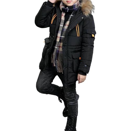 Hooded Puffer Jacket for Kids Boys Zip Up Winter Warm Quilted Fleece Coat Padded Lined Thick Outerwear with Pockets