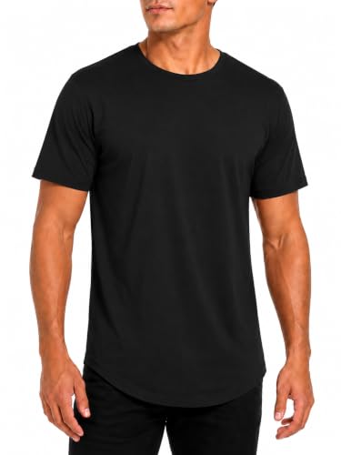 Hat and Beyond Mens Hipster Curve Hem Droptail Tee Premium Longline T Shirts (Small, 1hc01_Black)