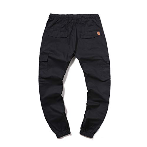 Men Cargo Sweatpants Slacks Casual Elastic Joggers Sport Baggy Pockets Trousers Black