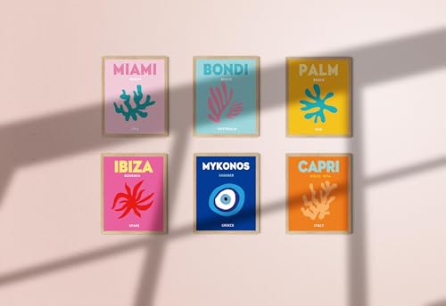 TwoDays Preppy Room Décor Aesthetic, Preppy Wall Decor, Preppy Travel Prints, Preppy Stuff, Preppy Things, Preppy Posters for Teen Girl Room (8" x 10"，Set of 6, UNFRAMED)