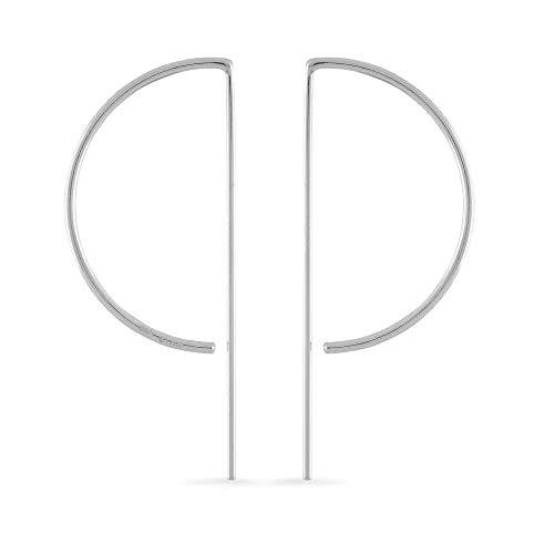 Boma Jewelry Sterling Silver Geometric Semi-Circle Pull Through Wire Threader Hoop Earrings