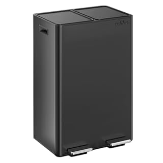 mVm Kitchen Bin,60L Dual Rubbish Bin,2 x 30L Stainless Steel Pedal Bin,Double Recycling Bin with Soft-Close Lids and Plastic Inner Buckets,Fingerprint Proof,Odour Seal,Large Capacity Trash Can