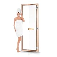 Suleno® Hochwertige Saunatür mit Zarge | Komplettset | 70 x 190 cm | Robuste Konstruktion | Inklusive Holzgriff - Demmelhuber (Kristallklar)