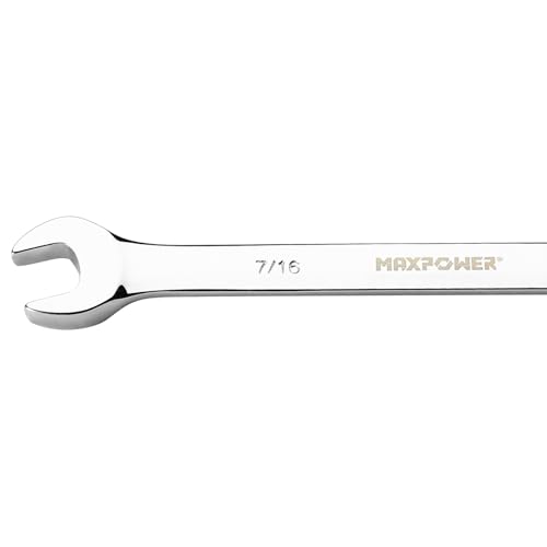 Image of MAXPOWER 7 /16 inch Combination Wrench, Professional Open & Box End, Mirror Polished Finish, Forged Heat-Treated Cr-V Steel, 12-Point Design