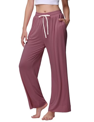 Image of Veseacky Women's Comfy Stretch Drawstring Wide Leg Lounge Casual Pants Pajamas Bottoms Dance Bottoms S-4XL